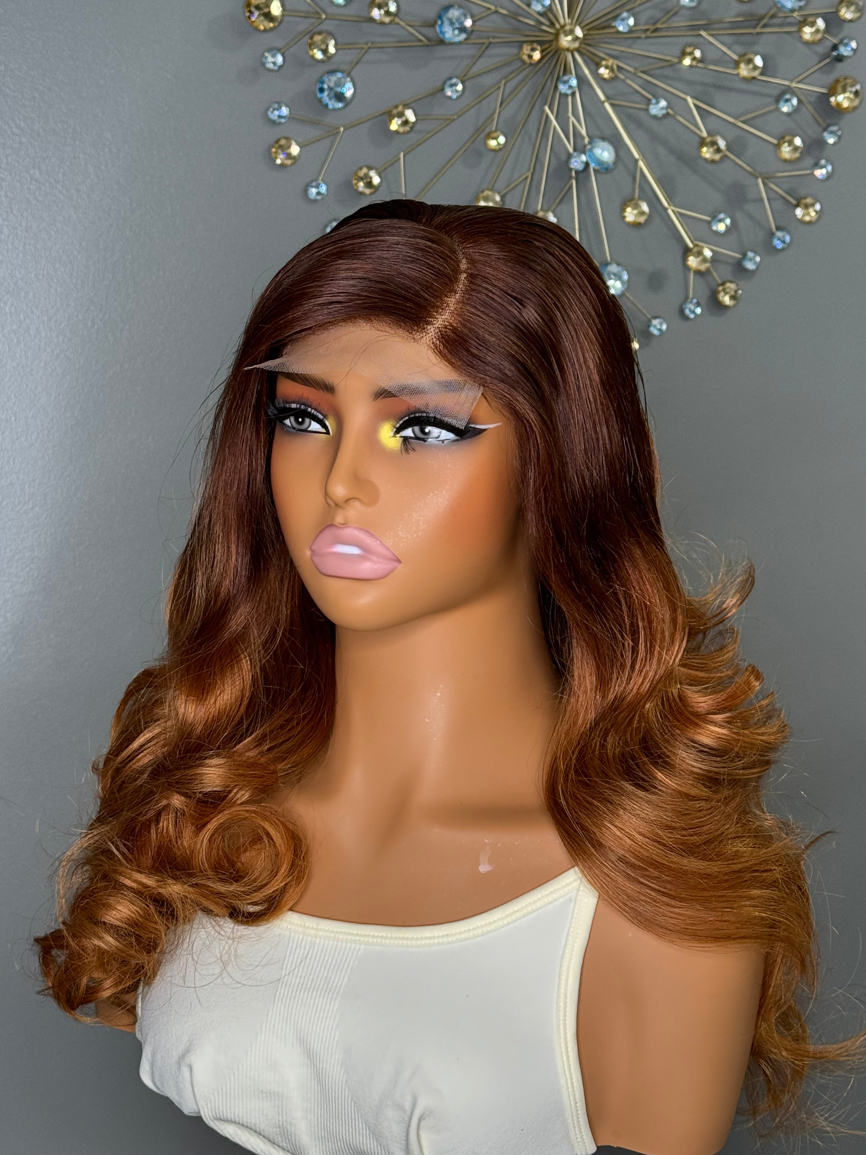 Luxurious mixed brown loose wave paired with 4by4 closure wig